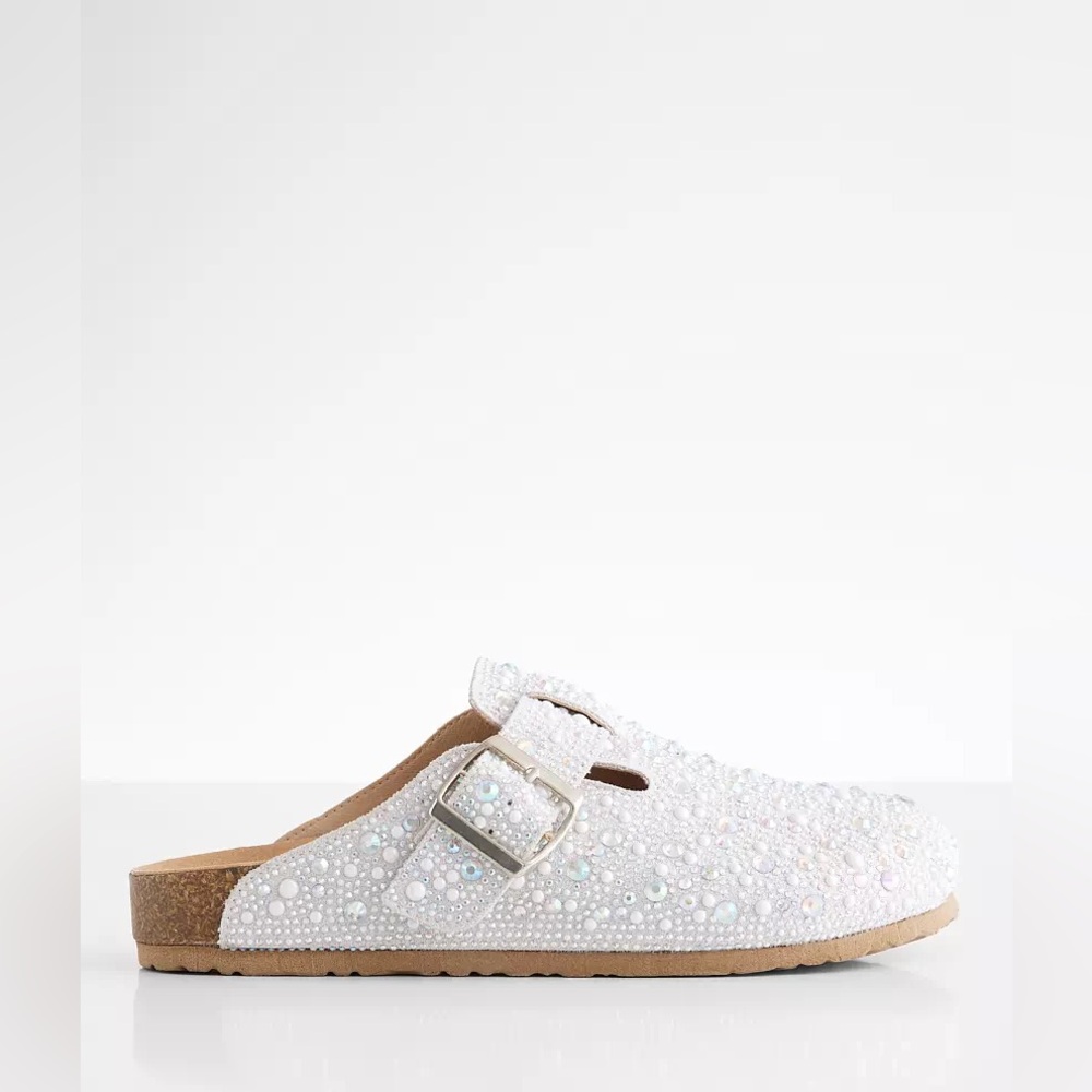NWOB Very G Besty Bedazzled Mule in White Silver
